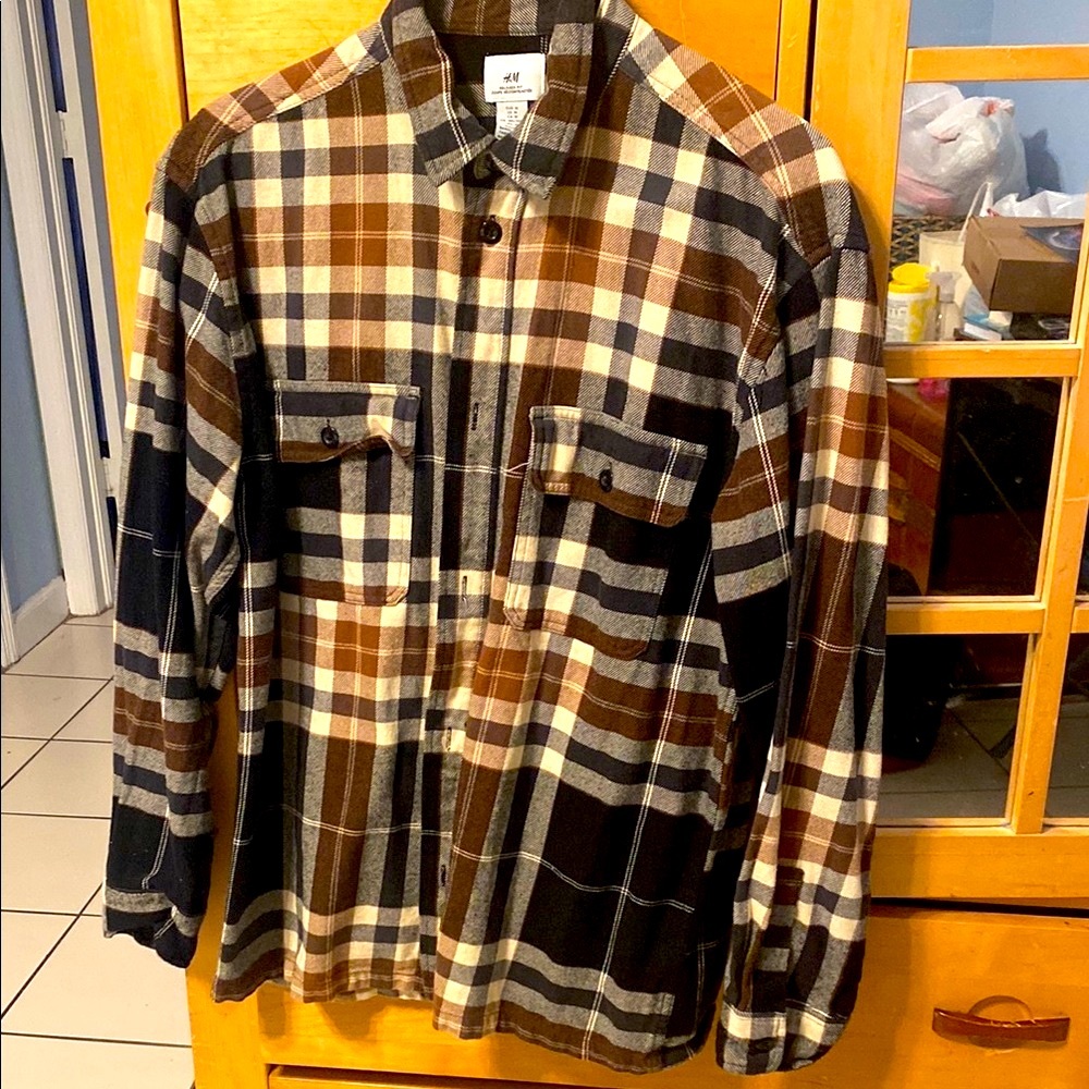 H&M Checkered Flannel Shirt in Brown and Black